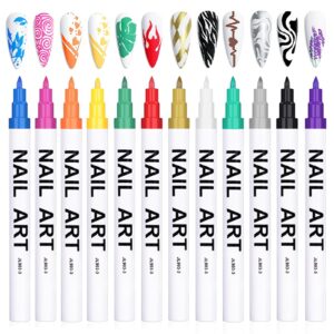 12 Color Nail Art Pens Set>Wsimily 3D Nail Polish Pens Quick Dry 0.7MM Nail Point Graffiti Dotting Liner Pen Nail Art Markers Manicure Painted Drawing Nail Design for Nail Decoration Manicure Tools