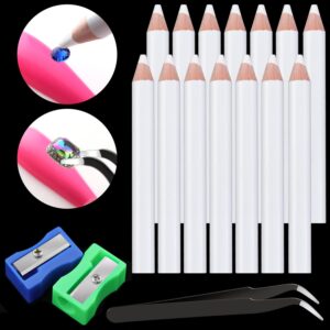 Rhinestone Picker Pencil for Nail Art, Gem Crystal Pick up Tool for Rhinestones and Diamond Painting, 14Pcs 3.35-inch Rhinestone Pickup Pen Kit with Nail Dotting Tools, Sharpeners and Tweezers