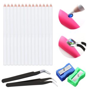 Rhinestone Picker Pencil for Nail Art, Gem Crystal Pick up Tool for Rhinestones and Diamond Painting, 14Pcs 7-inch Rhinestone Pickup Pen Kit with Nail Dotting Tools, Sharpeners, Tweezers