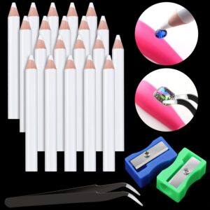 Rhinestone Picker Pencil for Nail Art, Gem Crystal Pick up Tool for Rhinestones and Diamond Painting, 20Pcs 3.35-inch Pickup Pen Kit with Nail Dotting Tools, Sharpeners, Tweezers