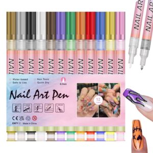 Nail Arts Pens>12 Colors Nail Polish Pens>Waterproof Nail Markers Quick Dry>Fine Tips Point Nail Arts Graffiti Pen Set>Manicure Tools Nail Design