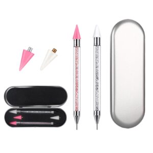 Wax Pencil for Rhinestones,Nail Art Wax Pens,Dual-Ended Nail Rhinestone Picker Tool,Diamond Painting Pen Wax Pen Acrylic Handle Dual-Ended,with 2 Wax Tips and 1 PCS Tweezers