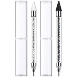 SILPECWEE 2pcs Wax Nail Rhinestones Picker Pencil Dual-ended Rhinestone Gems Crystals Studs Applicator Wax Picker Pen Nail Dotting Pen Manicure Tools Acrylic Nail Art Accessories