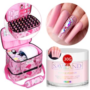 Saviland Pink Acrylic Powder with Nail Polish Organizer Holds 40 Bottles and Nail Lamp