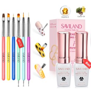 SAVILAND 6PCS Nail Art Brushes Set with Builder Nail Gel: Multifunctional Nail Brushes for Nail Art Nail Design Brush Gel Nail Brush for Nail Extension Nail Art Liner Brush 3 Sizes Dotting Tools