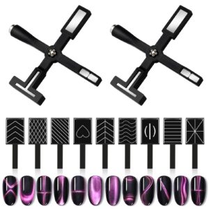 XLSXEXCL 11 Pcs 5 In 1 Cat Eye Gel Nail Magnets Polish Set,Cat Eye Magnet Nail Polish,Cat Eye Magnet for Nails Magnetic Gel Nail Polish for Nails Cat Eye Nail Design Tools Nail Art Accessories(Black)