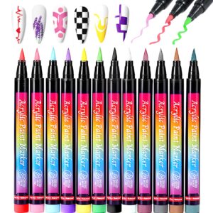 Gorvalin 12 Colors Nail Art Pens – Quick-Dry Acrylic Paint Markers for Nail Art>Rock>Fabric>Metal>Glass>Wood>Canvas & Ceramic DIY Crafts