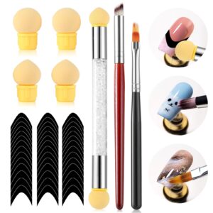 Eudaicful 8Pcs Ombre Nail Brush Set: 3 Nail Ombre Brushes 1 French Nail Stickers 4 Replaceable Sponge Heads For Gel Nails Acrylic Nails Set French Nail Art Brushes Manicure DIY Tools For Nail Art