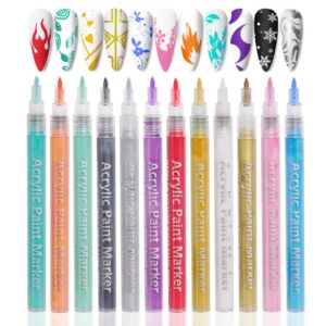 Nail Polish Pens 12Pcs/Set Nail Art Pens 12 Colors Nail Polish Pens Quick Dry Nail Art Paint Smooth Graffiti Dotting Pen Waterproof Drawing Painting Nail Polish Design Pens for DIY Manicure Tools