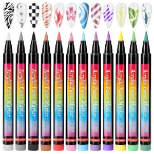 Dynaeuty 12 Color 3D Nail Art Pens Set>Graffiti Nail Dotting Tools Quick Drying Acrylic Paint Pens Drawing Painting Point Liner Pen for Nails Art Design>Nail Pens for Home Salon DIY(B)