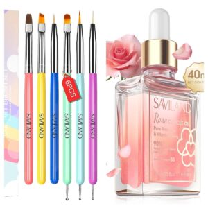Saviland 6PCS Nail Art Brushes Set and Cuticle Oil with Vitamin E