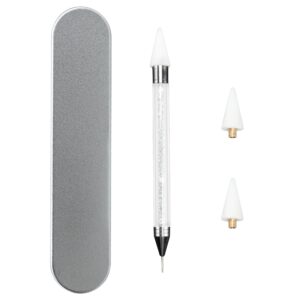 OOTDAY Rhinestone Picker Dotting Pen, Rhinestone Tool with 2 Extra Wax Tips for Nail Art DIY, Dual End Nail Rhinestone Picker Tool with Crystal Beads Handle for Gems, Stones, Crystals, White