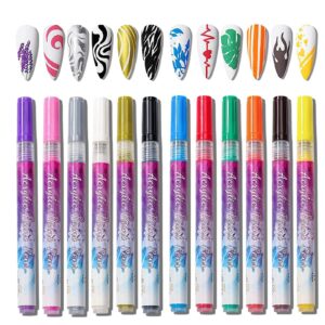 12 Colors Ultra Thin Curve Manicure Marker,3D Nail Art Pens Set>Acrylic Paint Pen>Nail Graffiti Liner Pen>Nail Art Gel Nail Art Fine Point Pens for Painting Nails (12Pcs)