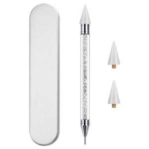 NFRBTD 1 Pcs Rhinestone Picker with 2 Extra Wax Tips, Nail Dotting Tool Wax Pencil, Dual-Ended Nail Rhinestone Picker Tool, Gems Crystals Pickup Tool for Nail Art DIY (White)