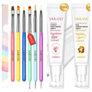 Saviland 6PCS Nail Art Brushes Set and Nail Strengthener for Damaged Nails with VE & Keratin