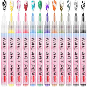 Amaxiu Nail Art Drawing Pen>12 Colors Nail Art Pens Set Waterproof Nail Polish Pen Quick Dry Nail Art Graffiti Painting Pen DIY Abstract Lines Detail Pen Manicure Polish Tools(0.7mm>Plastic Pen Nib)