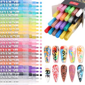 SUTOKAKA 24 Colors Nail Art Pens Set 1.0MM Fine Tip 3D Acrylic Paint Markers Quick-Dry Smudge-Proof Dotting Drawing Liner Pens Nail Art Brush for DIY Nail Art