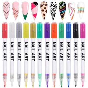 Gorvalin 12 Colors Nail Art Pens>3D Quick Dry Nail Point Graffiti Dotting Liner Pen Sets Nail Art Painted Pen Drawing Nail Design Kit for Nail DIY Decoration