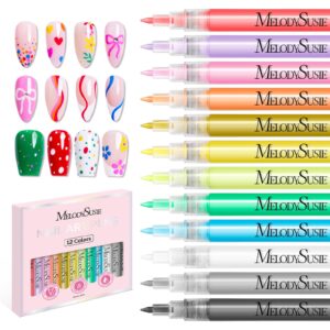 MelodySusie Nail Art Pens Set>12 Colors 0.7MM Nail Polish Pens for Nail Art>Nail Dotting Tool>Acrylic Paint Markers>Drawing Pen for Nail Design>Manicure Nail Pens for Salon and DIY at Home