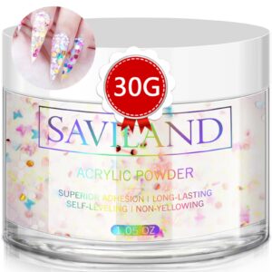 Saviland Sequin Acrylic Powder – 1oz Professional Colored Acrylic Nail Powder for Acrylic Nails Extension> 3D Nail Art Acrylic Polymer Powder> No Need Nail Lamp