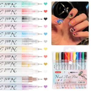 SUTOKAKA 12 Colors Nail Art Pens Kit 0.7MM Ultra-Fine Tip 3D Acrylic Paint Markers Quick-Dry Smudge-Proof Dotting Tools for Home & Salon Manicure