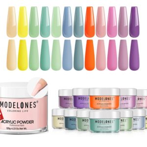 Modelones 12 Colors Acrylic Powder Spring Color & 4.23oz Nude Pink Acrylic Nail Powder> Color Acrylic Powder for French Nail Extension All Seasons Nail Carving> No Nail Lamp Needed