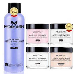 Acrylic Nail Set: 4 Colors Clear Nude Pink White Powder with 8oz Liquid for Acrylic Nail Extension