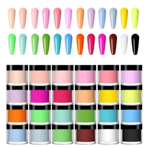 NAUXIU 24 Colors Acrylic Nail Powder Set> Colored Acrylic Powder for Nails DIY Art Design 3D Manicure Extension Gifts for Women and Girls