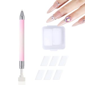 DANNEASY Rhinestone Picker Tool>1pc Rotating Refillable Wax Pen and 3pcs Wax>Diamond Painting Dotting Tools Nail Art Decoration for Quickly Pick Up Crystal Beads Gems Pearl Nails Supplies (Pink)