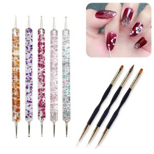 5PCS Dotting Pens with 3 PCS Nail Painting Brushes,Rookii Nail Painting Brushes for Dot Drawing Home Salon,Pattern Tracing Pen>Ball Embossing Pen for Transfer Paper. (Colorful Black)