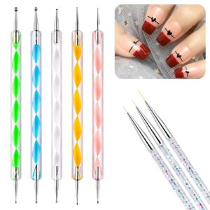 5PCS Dotting Pens with 3 PCS Nail Painting Brushes,Rookii Nail Painting Brushes for Dot Drawing Home Salon,Pattern Tracing Pen>Ball Embossing Pen for Transfer Paper. (Colorful Silver)