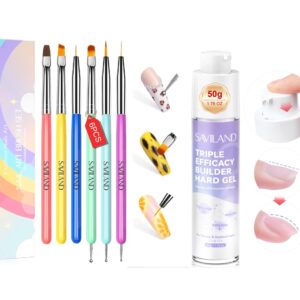 SAVILAND 6PCS Nail Art Brushes Set with 50g Clear Nail Strengthen Gel