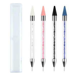 4PCS Rhinestone Picker Dotting Tool, Dual-Ended Rhinestone Applicator Tool Wax Pen Pencil for Nail Art Gemstones Crystals DIY Nail Art Crafts Nail Art Set (White Pink Black Dark blue)