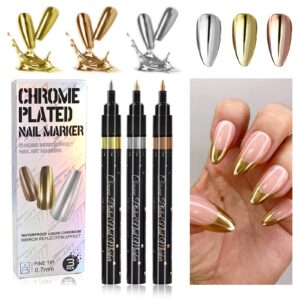 Gorvalin Metallic Chrome Nail Art Pens Mirror Powder Effect Gold Silver Nail Polish Pen for Beginners Nail Art 3D Metal Nail Painting Graffiti Pen at Home Nail Salon Kit