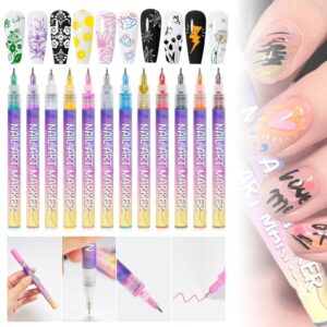 Nail Markers For 12 Colors Thin Manicure Marker Gel Fine Point Pens For Painting Nail Design Accessories Glitter (White>1.4×14.8×13.8cm)