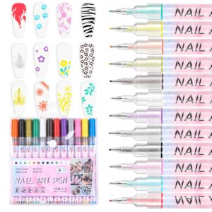 ASTONFOG 12PCS Nail Art Pens Set,3D Nail Polish Pens Quick Dry for Nail Art Macaron Color Nail Art Drawing Special Nails Art Design Manicure Nail Pens for Home & Salon DIY/0.5