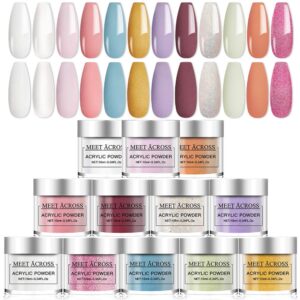 Dip Powder Nail Set Glitter Nude White Pink Dipping Powder Kit 12 Colors Acrylic Nail System Colorful Set Nail Art Powder by MEET ACROSS