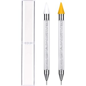Tatuo 2 Pieces Rhinestone Picker Dotting Pen, Dual-ended Rhinestone Gems Crystals Studs Picker Wax Pencil Pen Crystal Beads Handle Manicure Nail Art DIY Decoration Tool (White)