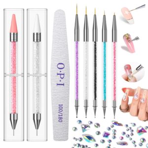 XGalarryo 8Pcs Rhinestone Picker Tool Kit, Dual End Rhinestone Pens & Nail Liner Brushes with Nail File 100/180 Grit, Wax Pen and Dotting Tools for Nail Art, Rhinestone Pen Tool Use for Gems, Crystal