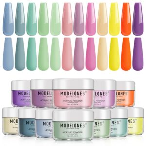 Modelones 12 Pcs Acrylic Powder Set> Professional Acrylic Nail Powder Kit Spring Summer Colors Collection Pink Nude Blue Polymer Powder for Acrylic Nails Extension Nail Carving DIY Nail Manicure