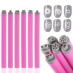 JERCLITY 6 Pieces Nail Art Stamp Pen Set Flower Leaf Geometric Patterns Nail Art Stamps Pen Manicure Graffiti Tools Nail Art Pens for Women Girls