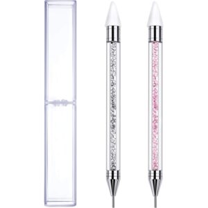 Tatuo 2 Pieces Rhinestone Picker Dotting Pen, Dual-ended Rhinestone Gems Crystals Studs Picker Wax Pencil Pen Crystal Beads Handle Manicure Nail Art DIY Decoration Tool (Pink, White)