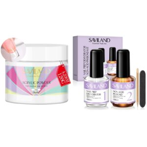 SAVILAND Nail Dehydrator & Primer and Clear Acrylic Powder – 4.23oz Professional Acrylic Nail Powder Large Capacity Nail Acrylic Powder for Acrylic Nail Art 3D