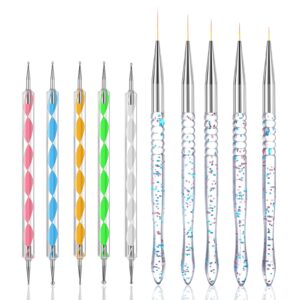5 PCS Double-Ended Dotting Tool and 5 PCS Nail Art Liner Brushes – Painting and Detail Brush Set With Fine Point Embossing Tool for Home Beauty Salon
