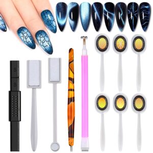 SILPECWEE 11Pcs Cat Eye Magnet Nail Art Kit – Magnetic Gel Polish Pens>3D Nail Design Tools for DIY & Salon