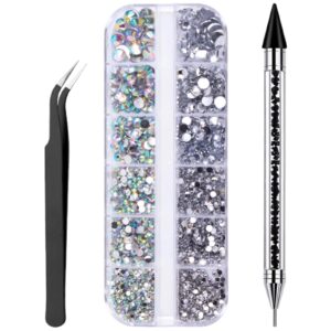 Rhinestone Picker Tool Dotting Pen with 1500 PCS Rhinestones and Tweezer, Crystal Diamond Pickup Tool Gem Jewel Applicator, Rhinestone Tool for Crafting Bedazzling DIY Nail Art
