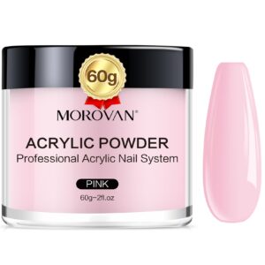 Morovan Pink Acrylic Powder – 2oz Professional Acrylic Nail Powder Polymer Pink Nail Powder for Acrylic Nail Extension Carving Nails