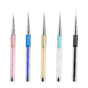 5Pcs Nail Art Liner Brushes UV Gel Painting Acrylic Nail Design Nylon Brush Pen Set Metal Diamond application Rhinestone Handle Salon, Nail Dotting Painting Drawing Crystal PenSize 5/7/9/11/20mm