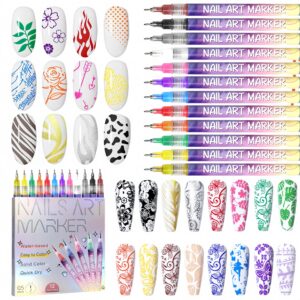 MKNZOME 12 Color Nail Art Pens>0.5 MM Nail Polish Pens Set Drawing Painting Point Liner Acrylic Painted Pen Kit>Waterproof and Quick-drying Nail for DIY Nails Art Design Manicure Tools
