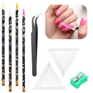 4Pcs Wax Pencil for Rhinestones Picker Tool Self Adhesive Nail Point Drill Pen Resin Picker Dotting Rhinestone Wax Pen for Nail Art DIY with Pencil Sharpener, Plate, Tweezers